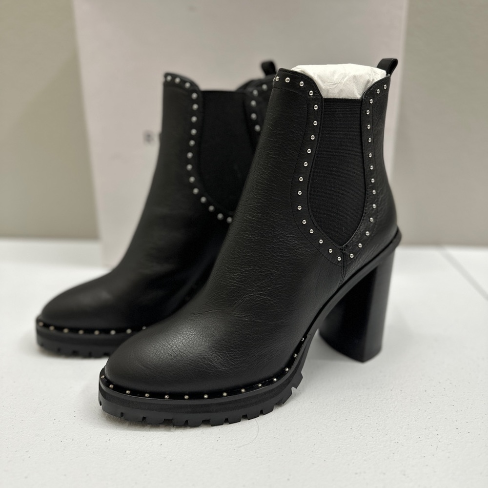 Rebecca Minkoff Black Leather Studded Chelsea Ankle Booties - Picture 8 of 9
